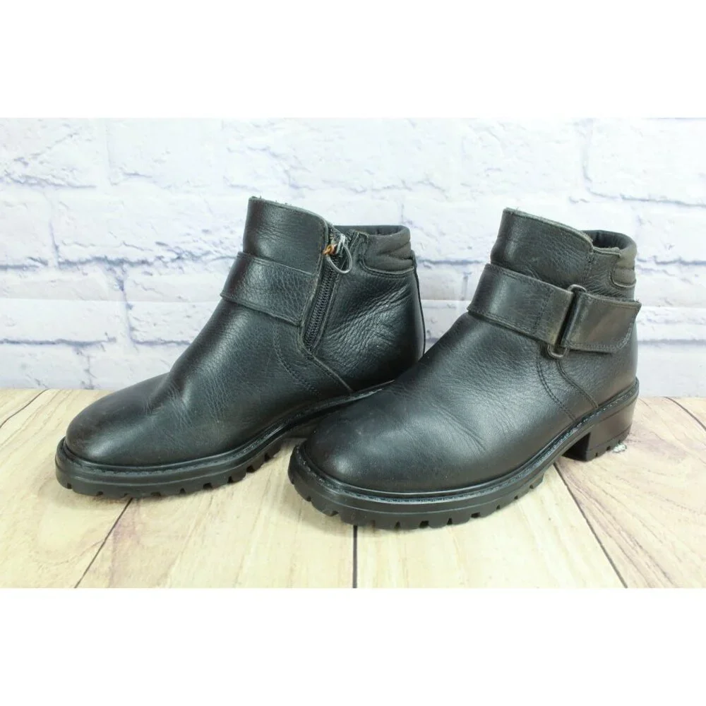 LL Bean Black Leather Wool Lined Side Zip Chunky Heel Y2K Combat Boots Size 7 M - Picture 2 of 10